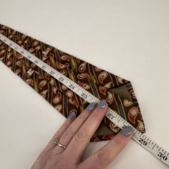 Emporio Armani Men's 100% Silk‎ Paisley Print Made In Italy Neck Tie Brown Red - Picture 6 of 12